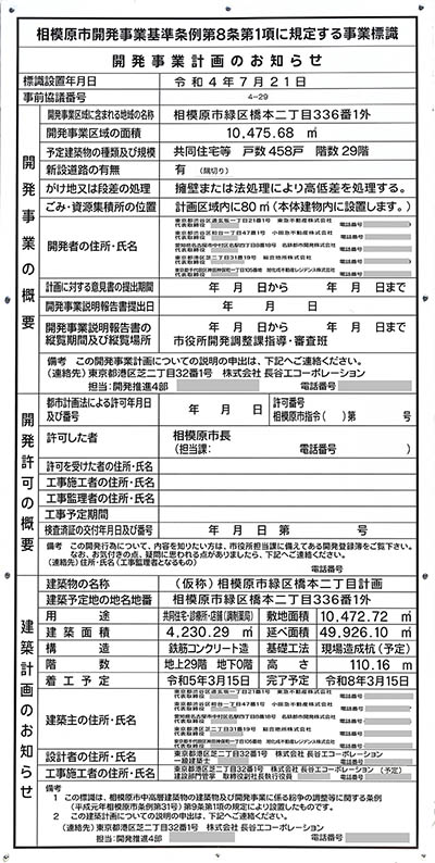 (仮称)相模原市緑区橋本二丁目計画の建築計画のお知らせ