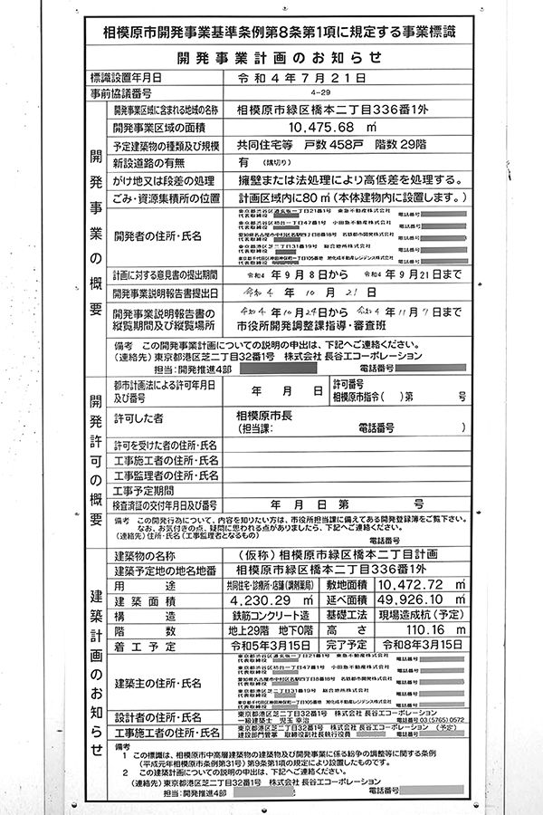 (仮称)相模原市緑区橋本二丁目計画の建築計画のお知らせ