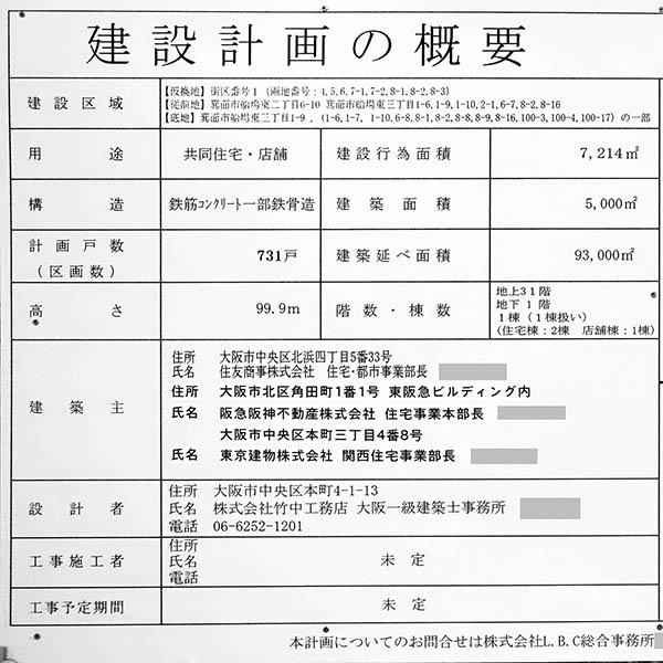 箕面船場阪大前駅前ツインタワーマンション計画の建築計画の概要