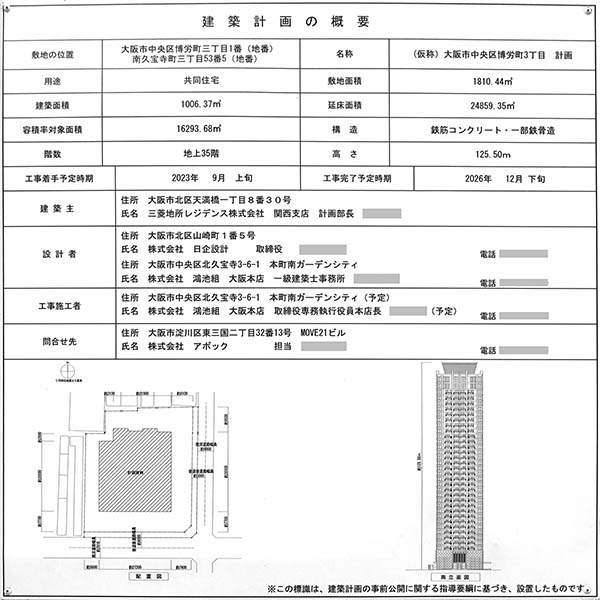 (仮称)大阪市中央区博労町3丁目計画の建築計画の概要