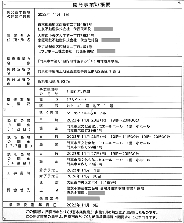 シティタワー古川橋の建築計画のお知らせ