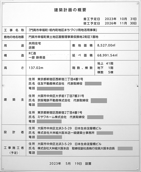 シティタワー古川橋の建築計画のお知らせ