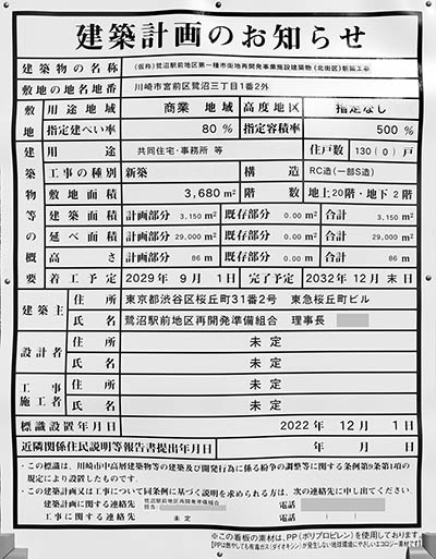 鷺沼駅前地区第一種市街地再開発事業の建築計画のお知らせ